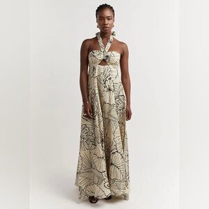 DISSH Malta Palm Halter Linen Dress